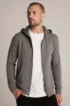 Velvet By Graham & Spencer RODAN CHARCOAL LUXE FLEECE ZIP HOODIE Mens