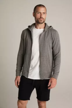 Velvet By Graham & Spencer RODAN CHARCOAL LUXE FLEECE ZIP HOODIE Mens
