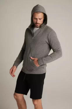 Velvet By Graham & Spencer RODAN CHARCOAL LUXE FLEECE ZIP HOODIE Mens