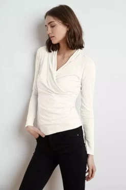 Velvet By Graham & Spencer MERI WRAP FRONT FITTED TOP Womens