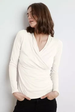 Velvet By Graham & Spencer MERI WRAP FRONT FITTED TOP Womens