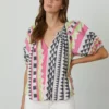 Velvet By Graham & Spencer MARIE NEON JACQUARD BOHO TOP Womens
