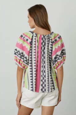 Velvet By Graham & Spencer MARIE NEON JACQUARD BOHO TOP Womens