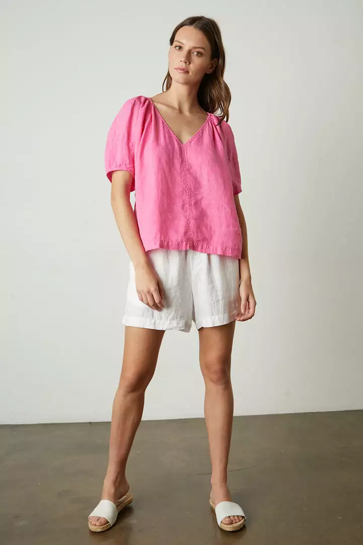 Velvet By Graham & Spencer Womens CALLIN PUFF SLEEVE LINEN TOP 2 Velvet By Graham & Spencer Womens CALLIN PUFF SLEEVE LINEN TOP