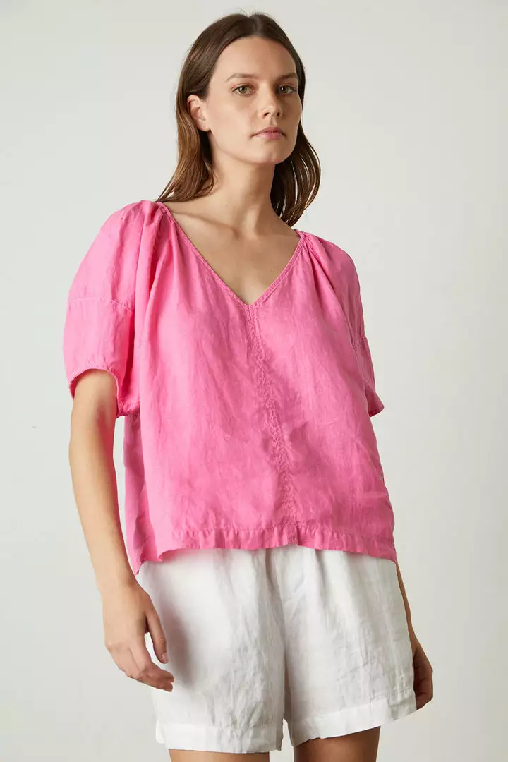 Velvet By Graham & Spencer Womens CALLIN PUFF SLEEVE LINEN TOP 1 Velvet By Graham & Spencer Womens CALLIN PUFF SLEEVE LINEN TOP