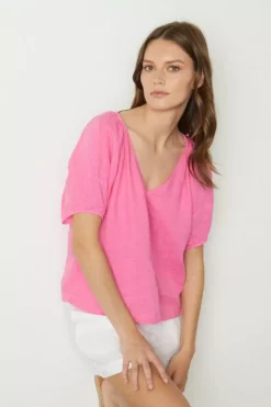 Velvet By Graham & Spencer Womens CALLIN PUFF SLEEVE LINEN TOP 22 Velvet By Graham & Spencer Womens CALLIN PUFF SLEEVE LINEN TOP