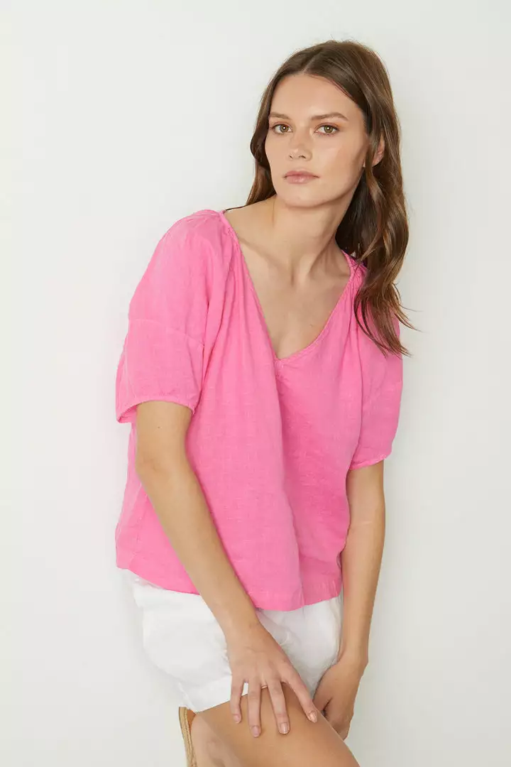 Velvet By Graham & Spencer Womens CALLIN PUFF SLEEVE LINEN TOP 5 Velvet By Graham & Spencer Womens CALLIN PUFF SLEEVE LINEN TOP