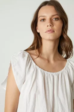 Velvet By Graham & Spencer CEILA LINEN FLUTTER SLEEVE BLOUSE