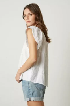 Velvet By Graham & Spencer CEILA LINEN FLUTTER SLEEVE BLOUSE