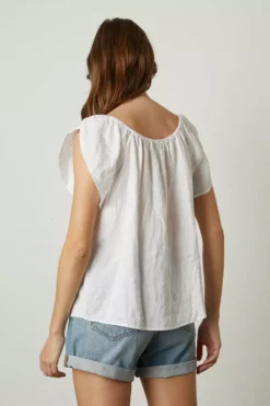 Velvet By Graham & Spencer CEILA LINEN FLUTTER SLEEVE BLOUSE