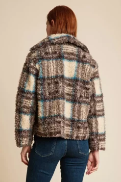 Velvet By Graham & Spencer Womens ERICA PLAID FAUX SHERPA JACKET