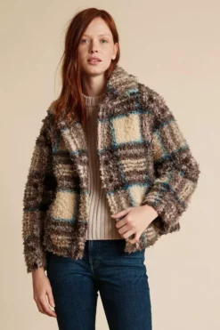 Velvet By Graham & Spencer Womens ERICA PLAID FAUX SHERPA JACKET