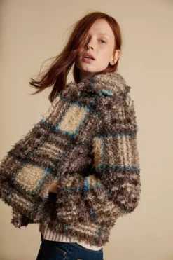 Velvet By Graham & Spencer Womens ERICA PLAID FAUX SHERPA JACKET