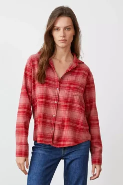Velvet By Graham & Spencer Womens RUZ PLAID BUTTON-UP SHIRT