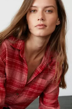 Velvet By Graham & Spencer Womens RUZ PLAID BUTTON-UP SHIRT
