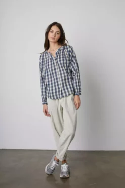 Velvet By Graham & Spencer SHIREEN PRINTED GINGHAM BUTTON-UP BLOUSE