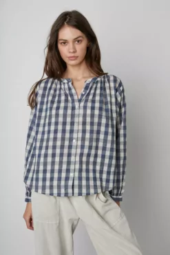 Velvet By Graham & Spencer SHIREEN PRINTED GINGHAM BUTTON-UP BLOUSE
