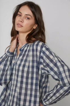 Velvet By Graham & Spencer SHIREEN PRINTED GINGHAM BUTTON-UP BLOUSE