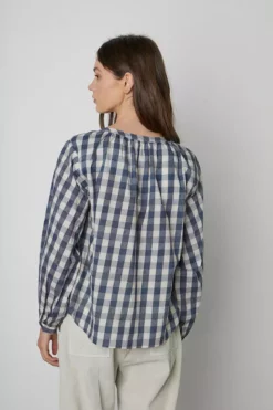 Velvet By Graham & Spencer SHIREEN PRINTED GINGHAM BUTTON-UP BLOUSE