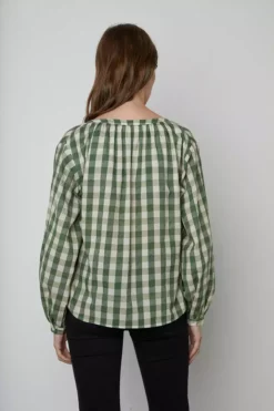 Velvet By Graham & Spencer SHIREEN PRINTED GINGHAM BUTTON-UP BLOUSE