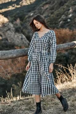 Velvet By Graham & Spencer Womens TRISH PRINTED GINGHAM DRESS