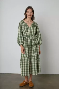 Velvet By Graham & Spencer Womens TRISH PRINTED GINGHAM DRESS