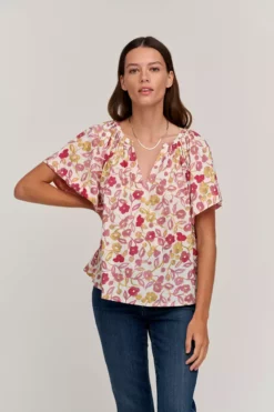 Velvet By Graham & Spencer JUNO PRINTED COTTON CAMBRIC TOP Womens