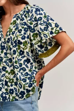Velvet By Graham & Spencer JUNO PRINTED COTTON CAMBRIC TOP Womens