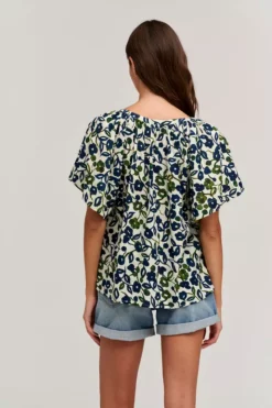 Velvet By Graham & Spencer JUNO PRINTED COTTON CAMBRIC TOP Womens