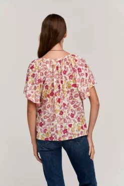 Velvet By Graham & Spencer JUNO PRINTED COTTON CAMBRIC TOP Womens
