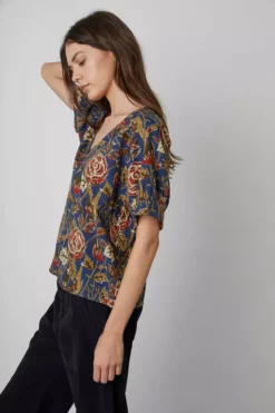 Velvet By Graham & Spencer LENA PRINTED COTTON BLOUSE Womens