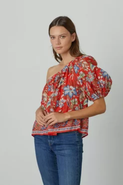 Velvet By Graham & Spencer DIANA ONE SHOULDER PRINTED TOP Womens 6 Velvet By Graham & Spencer DIANA ONE SHOULDER PRINTED TOP Womens
