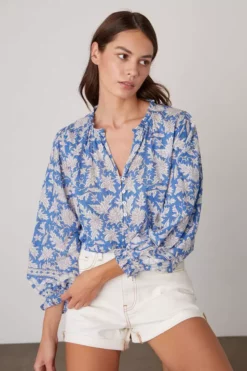 Velvet By Graham & Spencer MIKAYLA BUTTON-UP PRINTED BLOUSE Womens 18 Velvet By Graham & Spencer MIKAYLA BUTTON-UP PRINTED BLOUSE Womens
