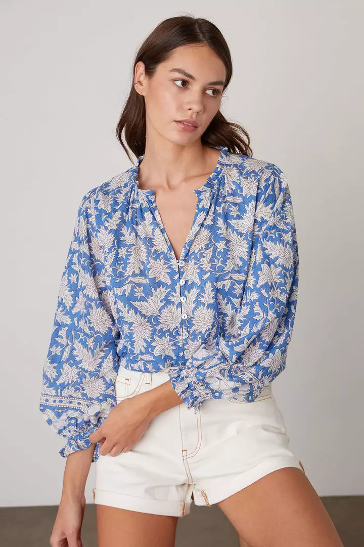 Velvet By Graham & Spencer MIKAYLA BUTTON-UP PRINTED BLOUSE Womens 7 Velvet By Graham & Spencer MIKAYLA BUTTON-UP PRINTED BLOUSE Womens