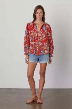Velvet By Graham & Spencer MIKAYLA BUTTON-UP PRINTED BLOUSE Womens 15 Velvet By Graham & Spencer MIKAYLA BUTTON-UP PRINTED BLOUSE Womens
