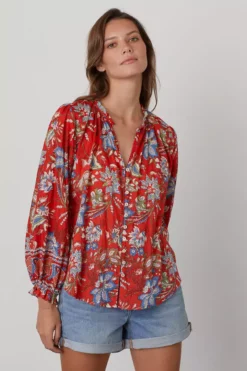 Velvet By Graham & Spencer MIKAYLA BUTTON-UP PRINTED BLOUSE Womens