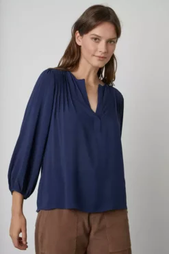 Velvet By Graham & Spencer ELIZA HALF PLACKET BLOUSE