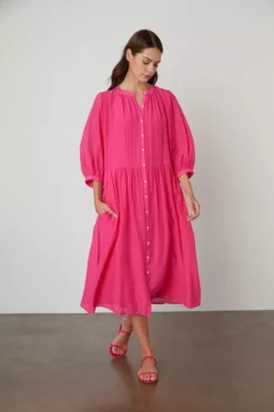 Velvet By Graham & Spencer Womens EMERSON BUTTON-UP MIDI DRESS