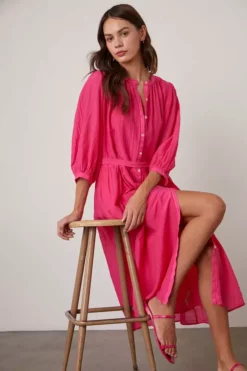 Velvet By Graham & Spencer Womens EMERSON BUTTON-UP MIDI DRESS