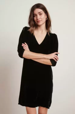 Velvet By Graham & Spencer Womens CARISSA SILK VELVET PUFF SLEEVE DRESS