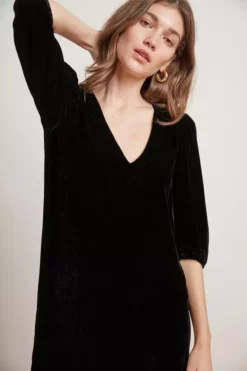 Velvet By Graham & Spencer Womens CARISSA SILK VELVET PUFF SLEEVE DRESS