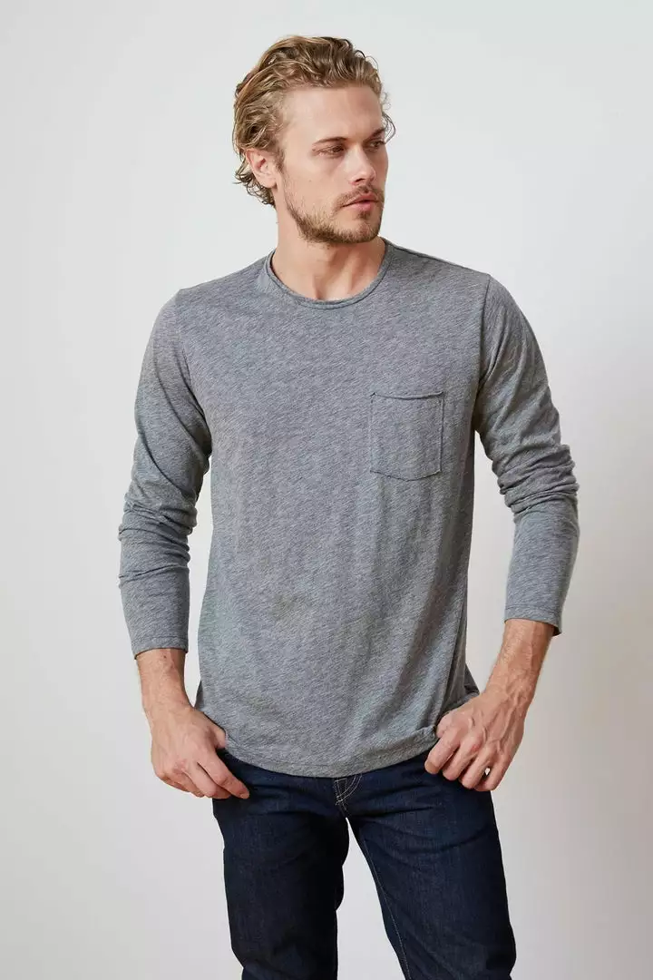 Velvet By Graham & Spencer Mens SIMEON CHARCOAL RAW EDGE COTTON SLUB TEE 1 Velvet By Graham & Spencer Mens SIMEON CHARCOAL RAW EDGE COTTON SLUB TEE