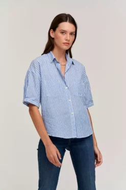 Velvet By Graham & Spencer BRANDY STRIPED BUTTON-UP SHIRT Womens