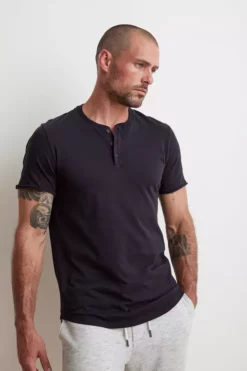 Velvet By Graham & Spencer HESTON SUEDED JERSEY HENLEY Mens