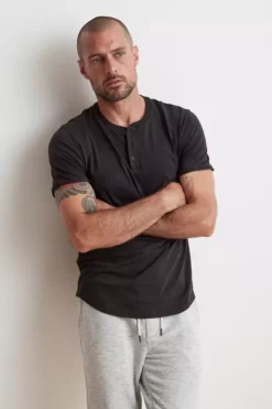 Velvet By Graham & Spencer HESTON SUEDED JERSEY HENLEY Mens 10 Velvet By Graham & Spencer HESTON SUEDED JERSEY HENLEY Mens