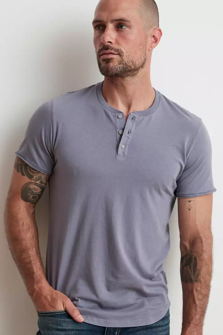 Velvet By Graham & Spencer HESTON SUEDED JERSEY HENLEY Mens 2 Velvet By Graham & Spencer HESTON SUEDED JERSEY HENLEY Mens