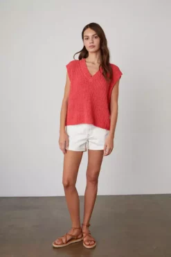 Velvet By Graham & Spencer NAYA V-NECK SWEATER VEST Womens