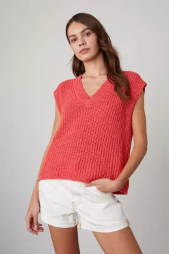 Velvet By Graham & Spencer NAYA V-NECK SWEATER VEST Womens
