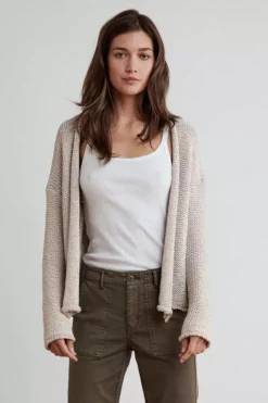 Velvet By Graham & Spencer JAZ TEXTURED TAPE YARN CARDIGAN Womens