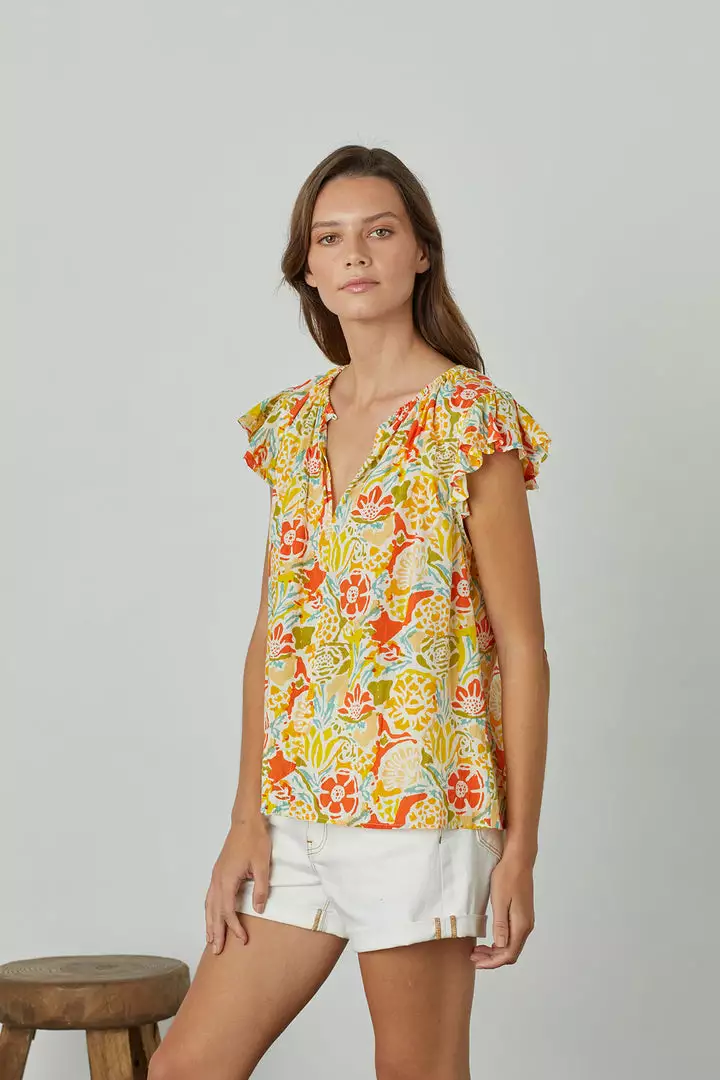 Velvet By Graham & Spencer CANDACE RUFFLE SLEEVE PRINTED TOP Womens 9 Velvet By Graham & Spencer CANDACE RUFFLE SLEEVE PRINTED TOP Womens